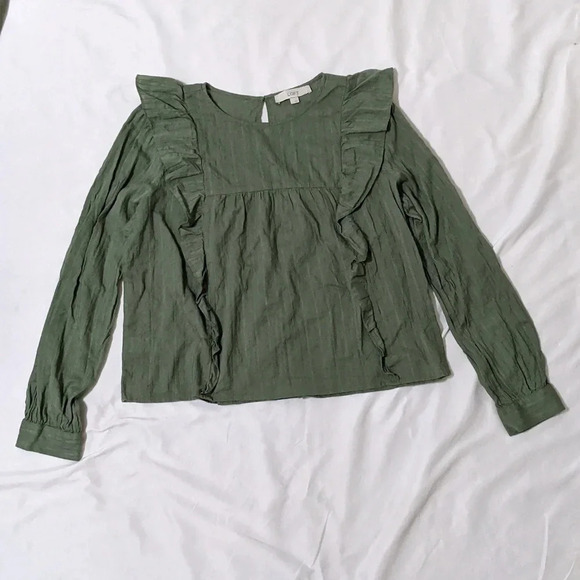 Loft Ruffle Cropped Blouse, Color Olive Green Size L - Picture 3 of 16